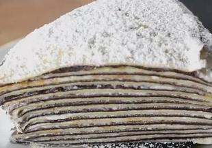 Бяло-черна палачинкова торта с крем