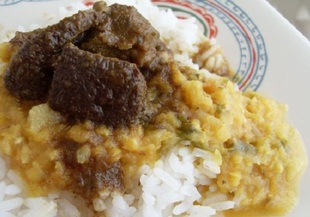 Ароматно къри с черен дроб, жълта леща и ориз