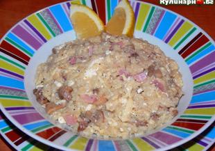 Кус-кус с гъби, сирене и шунка