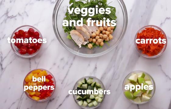 зеленчуци и плодове в салатата